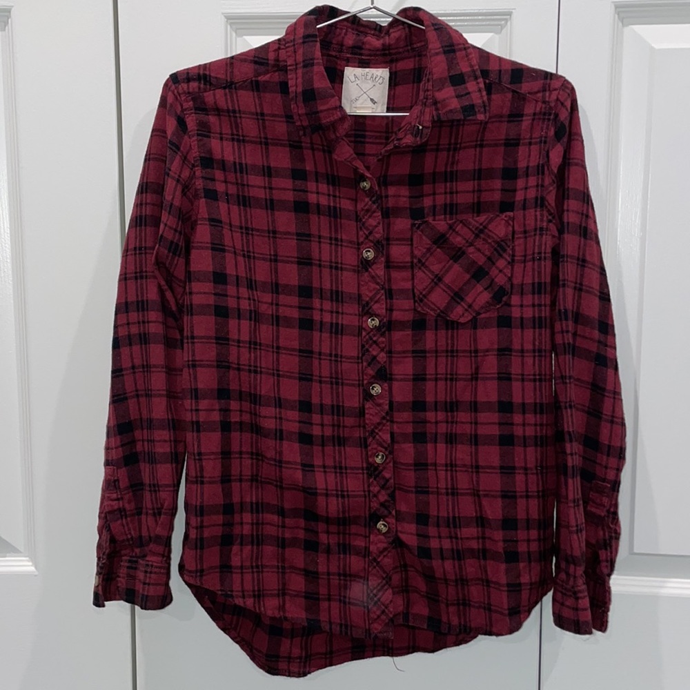 Dark red flannel shirt women’s
